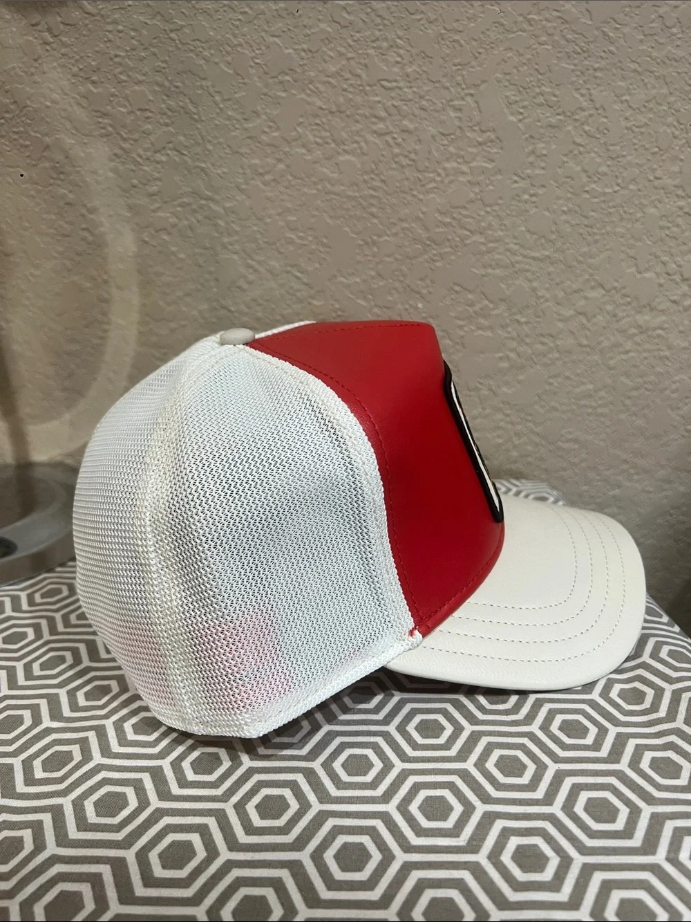 Goorin Bros. Leather and mesh Red and White 'Bad Boy' Rottweiler Dog Cap